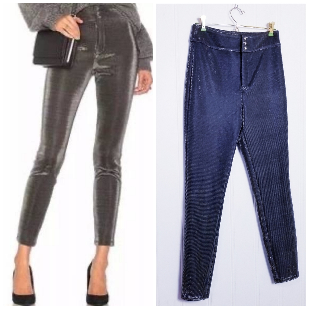 Lovers + Friends Silver Metallic High Waist Pants S NWT Shimmer Party Disco